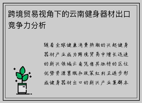 跨境贸易视角下的云南健身器材出口竞争力分析